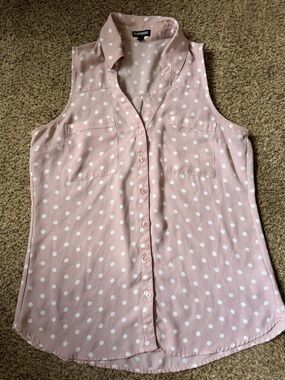 Express Pink Polka Dot Sleeveless Button-Down Blouse